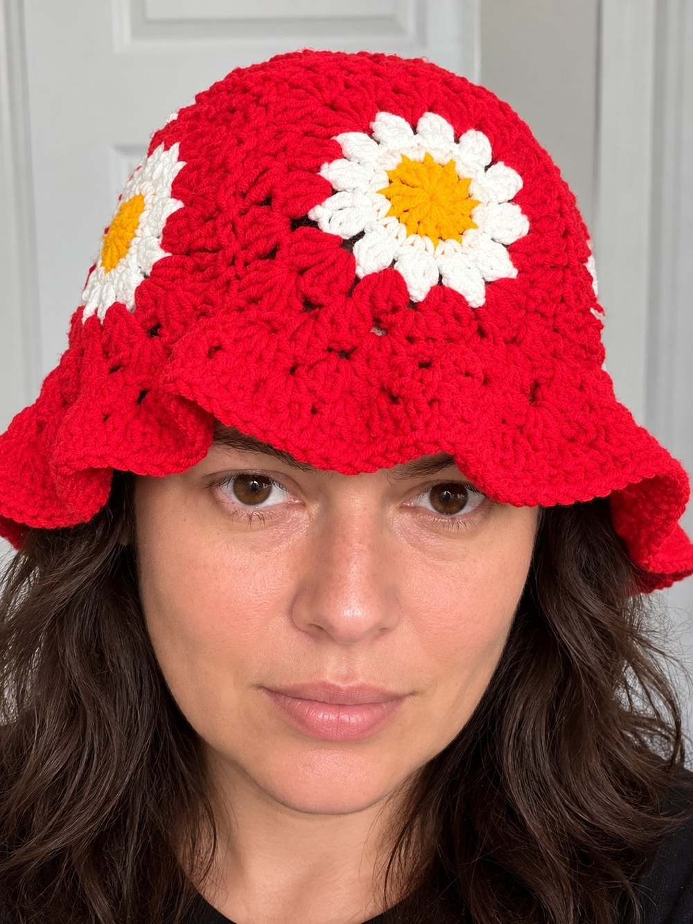Red Crochet Daisy Bucket Hat by